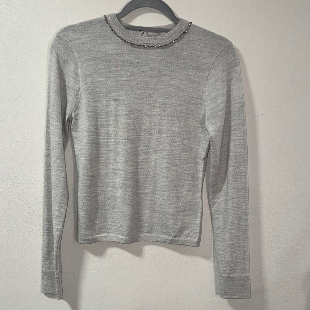 J. Crew Light Gray Long Sleeve Top with Beaded Neckline NWT #6173